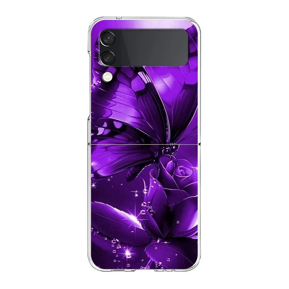 Phone Cover For Samsung Galaxy Z Flip 7 6 5 4 Case Transparent For Samsung Z Flip 3 Hard PC Foldable Shell Purple Butterfly Bags