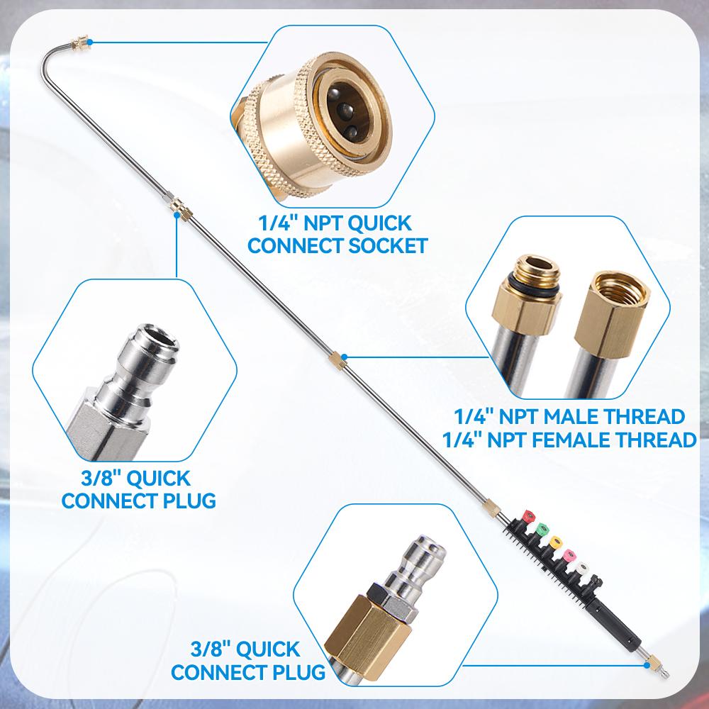 High-pressure Extension Rod For Car Washer Water Gun Cleaning Machine Extension Rod 2M 6-color Nozzle 1/4Quick Connect Car Parts