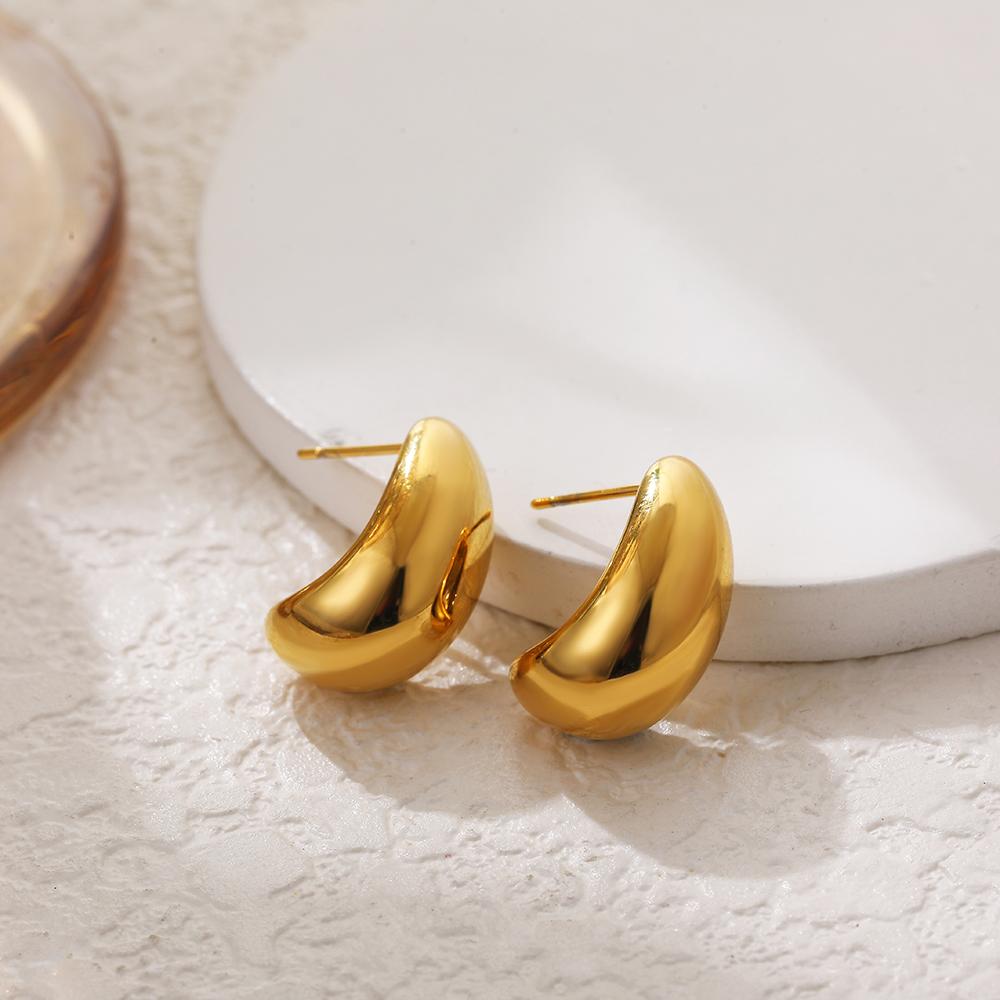 Sparkling Zircon C Shape Hoop Earrings for Women Stainless Steel Sleek Thick Ear Hoops Simple Daily New Jewelry Femal Party Gift