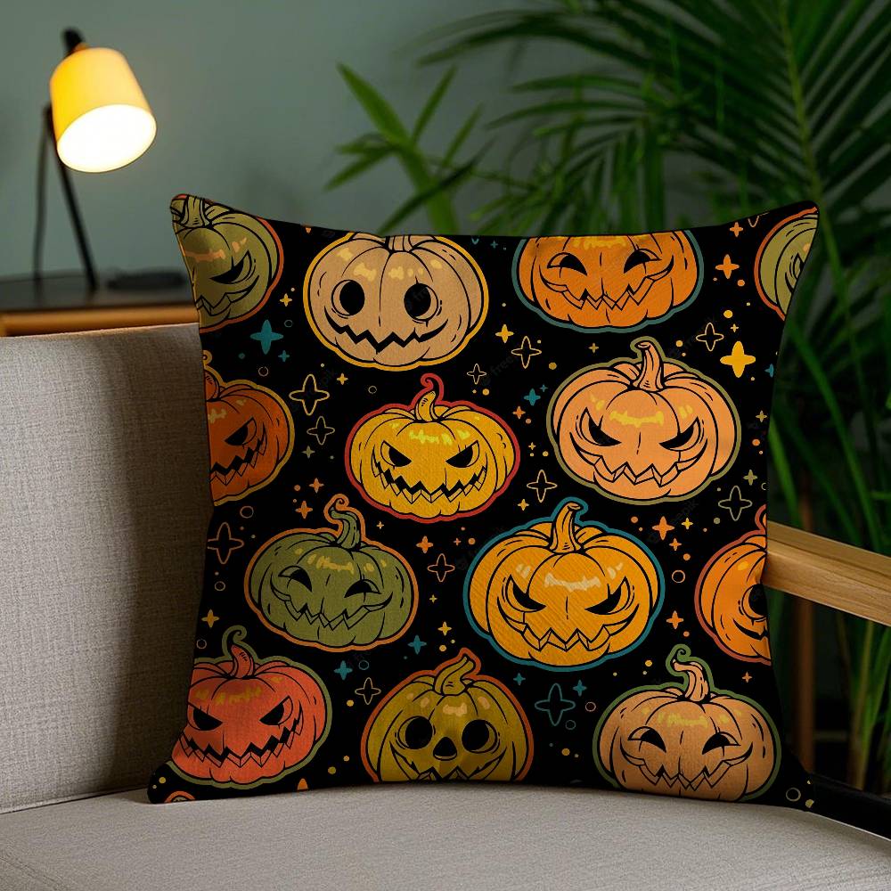Halloween Witch Hat Pillow Case Holiday Horror Atmosphere Short Plush Double-Sided Printing Home Cushion Cover