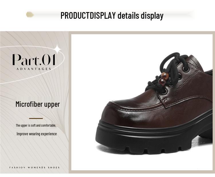 Golden Rabbit 2025 Herfst Dames Leren Ronde Neus Vetersluiting Britse Stijl Loafers