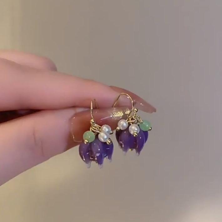 Elegant Purple Floral Pearl Summer Earrings with Versatile Design