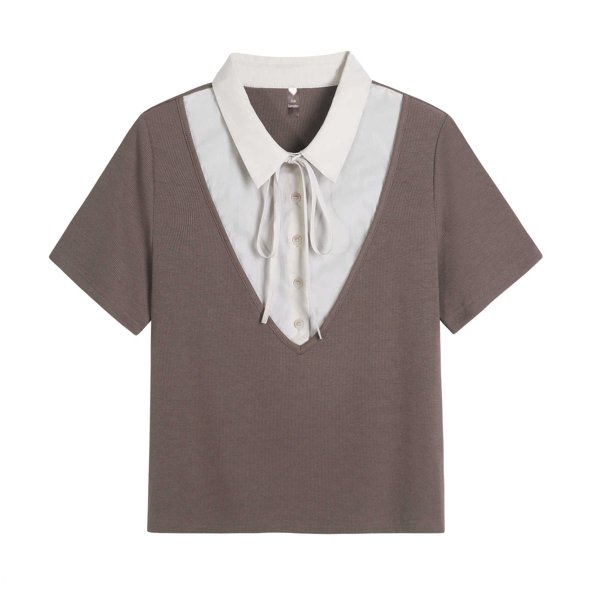 

Commute Casual Plus Size Color Block Lace-Up Slimming Women s Two-Piece Short-Sleeve T-shirt 1XL (120-140 jin)