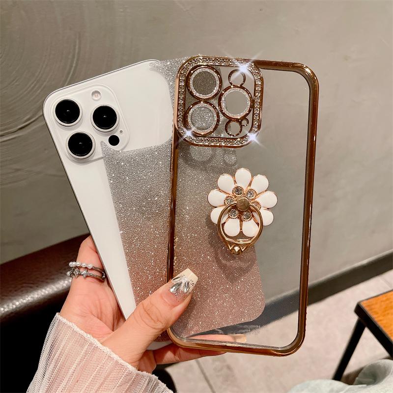 Für iPhone 16 Pro Max Luxus Plattierung Flash Diamant Rahmen Handyhülle Für iPhone 11 12 13 14 15 16 Plus Glitzer Halter Ständer Hülle