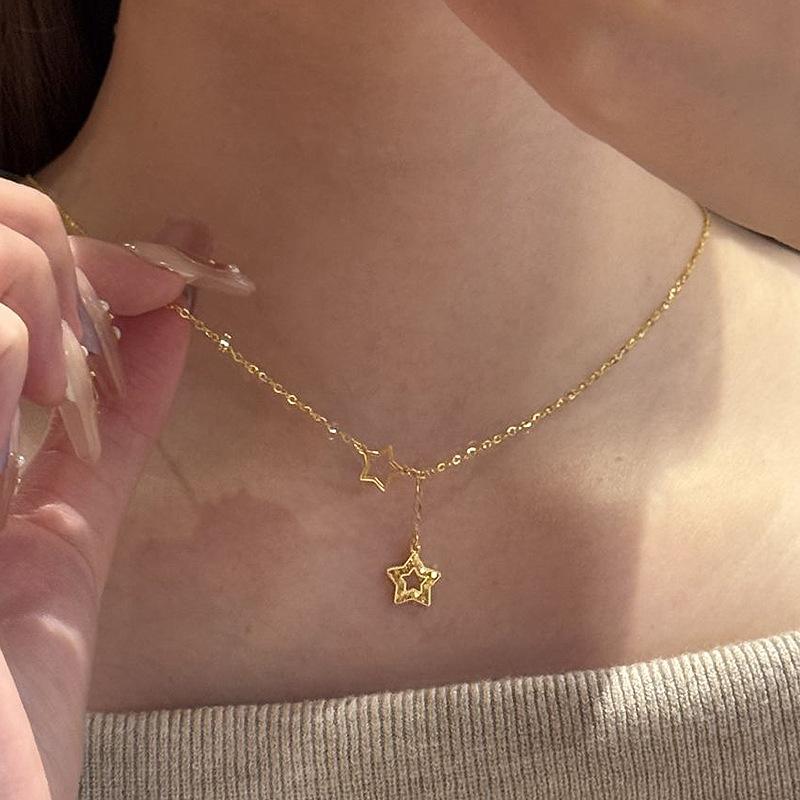 Classic hollow out sparkling star tassel necklace crushed ice cute collarbone chain Suitable for daily light luxury