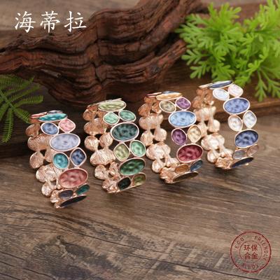 Color Painting Oil Geometric Oval Elastic Bracelet, Fashionable and High-end Women's Versatile Alloy Bracelet