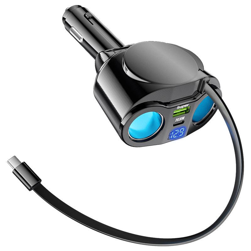 

PD30W выдвижное автомобильное зарядное устройство, 5 в 1 быстрое зарядное автомобильное зарядное устройство 120 Вт с цифровым дисплеем автомобильный адаптер зарядного устройства автомобильные аксессуары для iPhone, Samsung