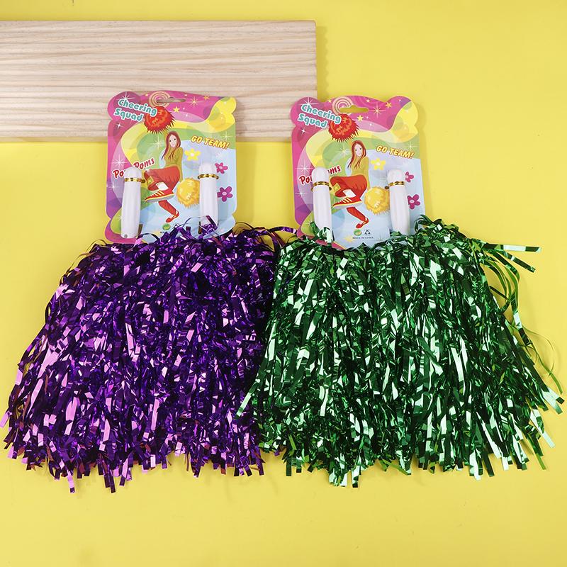 1Pair Cheerleading Pom Poms For Kids Adults Non-Fading Metallic Streamer Pompoms Cheerleader Hand Flowers Dancing Team Sports