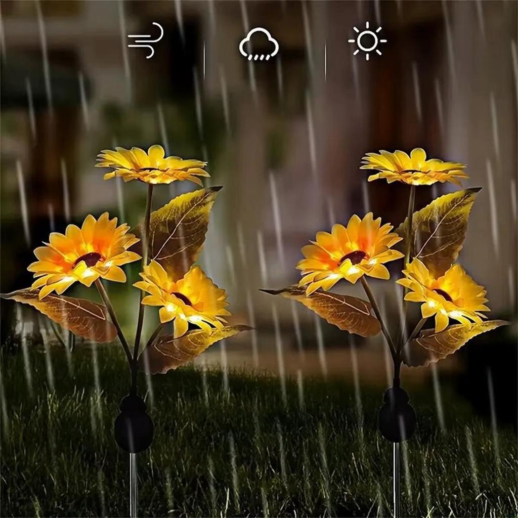 Solar Sunflower Garden Lights 1/3 Heads Waterproof Outdoor Decorative Lawn Lamp for Yard Pathway Wedding Christmas