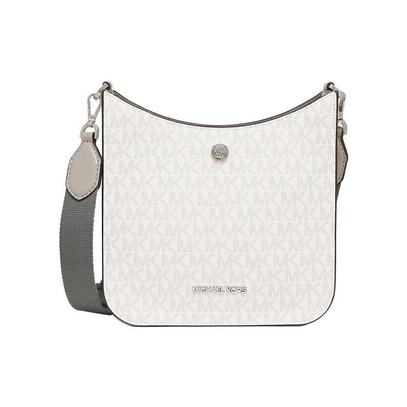 MICHAEL KORS Briley Logo Printed Logo Coated Canvas and Polyester Messenger Bag Shoulder Crossbody Bag Small Women s White