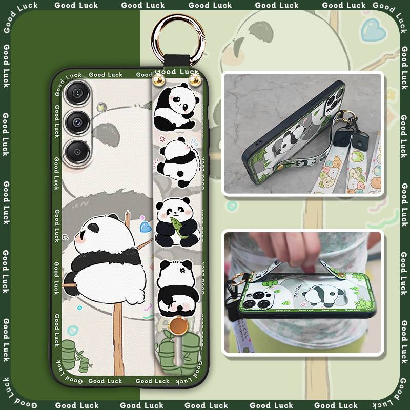 Kickstand Back Cover Phone Case For Samsung Galaxy M34 5G/F34/SM-M346B Anti-dust Shockproof Dirt-resistant Lanyard Panda