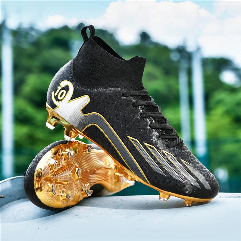 Electroplated gold sole high-top football shoes men's AG long nails adult grass children's game training shoes men