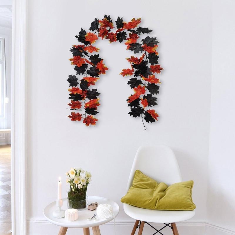 2Pcs Artificial Leaves Vine Hanging Plant for Thanksgiving Decoration, Artificial Vine Autumn Festival Decoration