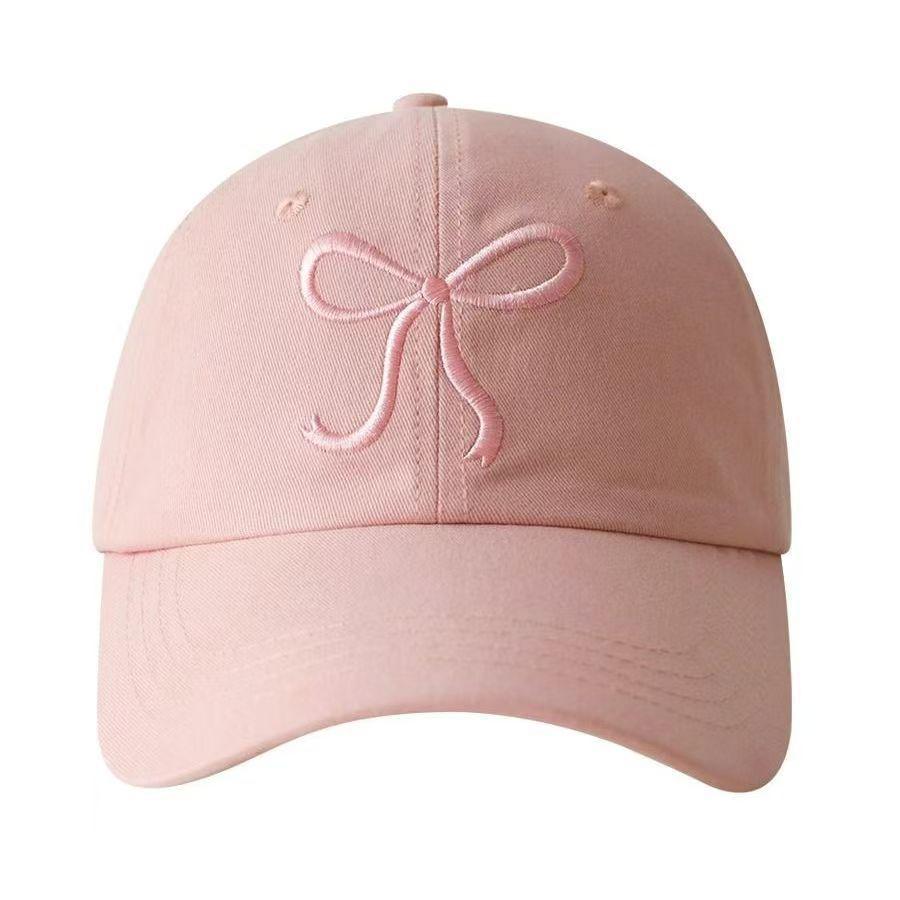 

Korean Style Pink Embroidered Bow Baseball Cap - Women s Sun Protection, Sweet & Cute, Versatile for All Seasons, Slimming Effect. Adjustable рожевий