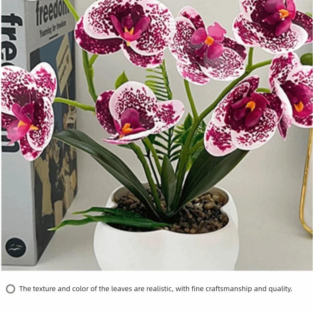 Weißer Blumentopf Simulierte Schmetterlingsorchidee Mehrblütig Künstliche Fake-Pflanzen Heimdekoration