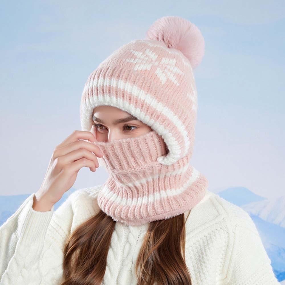 Ear Protection Winter Beanie Mask Fleece Lining Integrated Scarf Cap Daily Wear