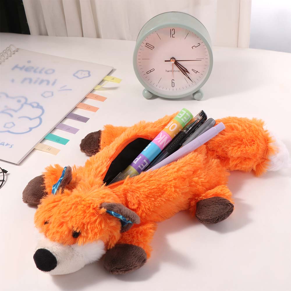 Forest Animal Pencil Case Cartoon Stationery Storage Bag Plush Pen Bag  Desktop Organizer