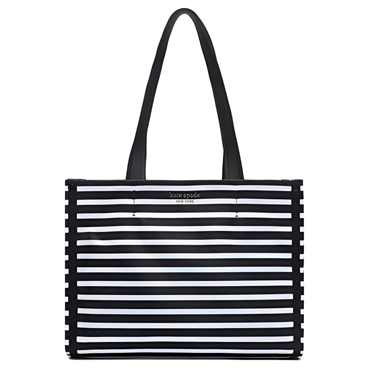 

New Kate Spade Fabric Tote Bag, Shopping Bag, Handbag, Shoulder Bag Women s Black White Stripes PXR00460-071 35.1*15.0*25.9CM