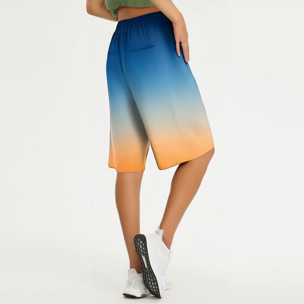 Women's Summer Elasticated Tie Waist Gradient Colour Cotton Linen Loose Shorts