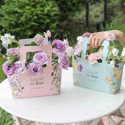 Tragbare Blumenbox aus Papier, Handtasche, Geschenktüte, Geschenkbox für Hochzeit, Party, Verpackung, handlicher Blumenkorb für Hochzeit
