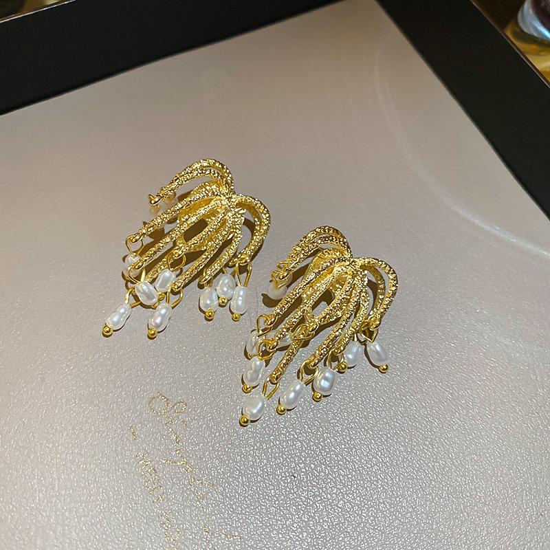 French Silver Needle Diamond Pearl Pendant Earrings Light Luxury Delicate Personality Earrings Design Sense Niche Earrings Women