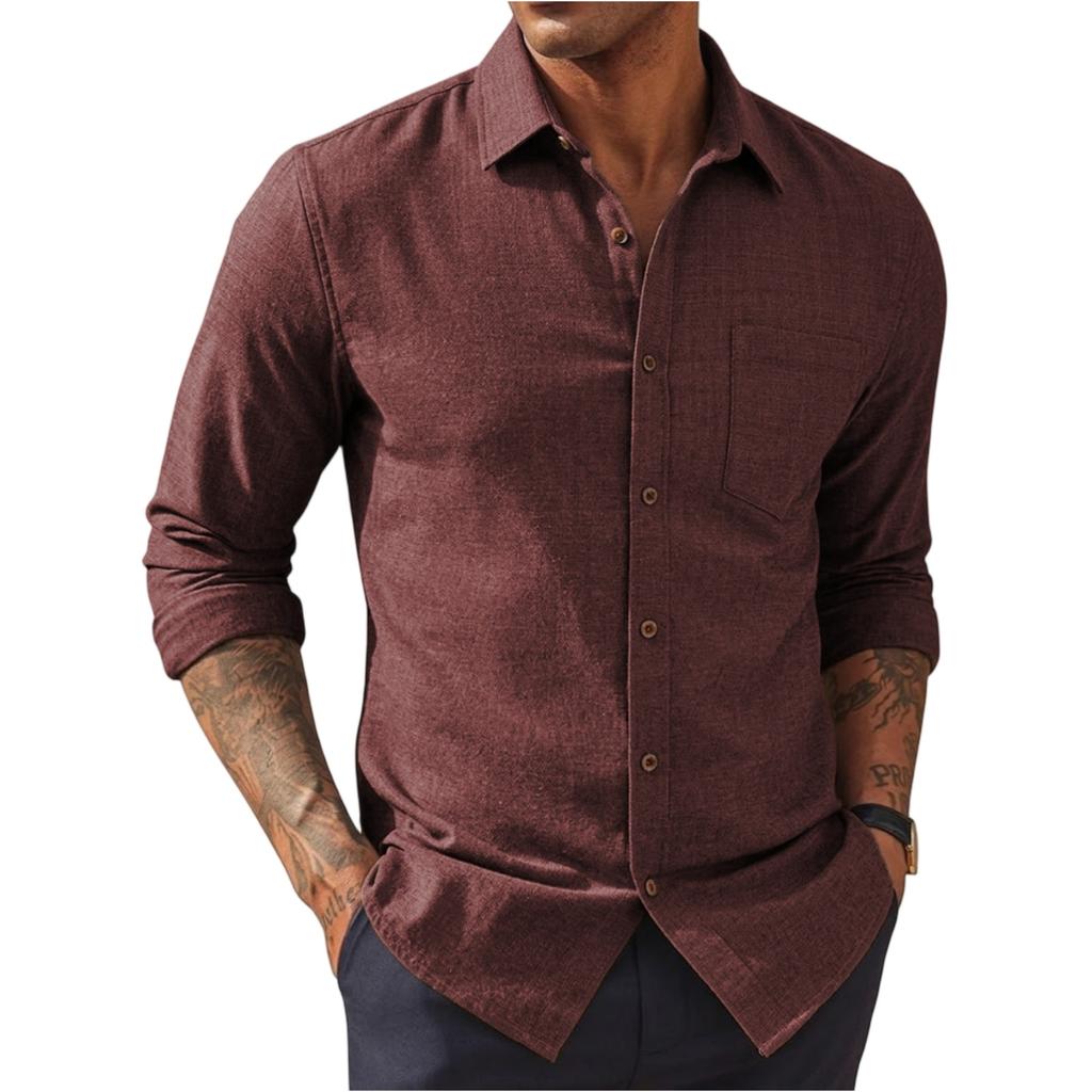 Men Long Sleeve Button Down Shirt Classic Fit Spread Collar Chest Pocket Suitable for Business Casual Wear