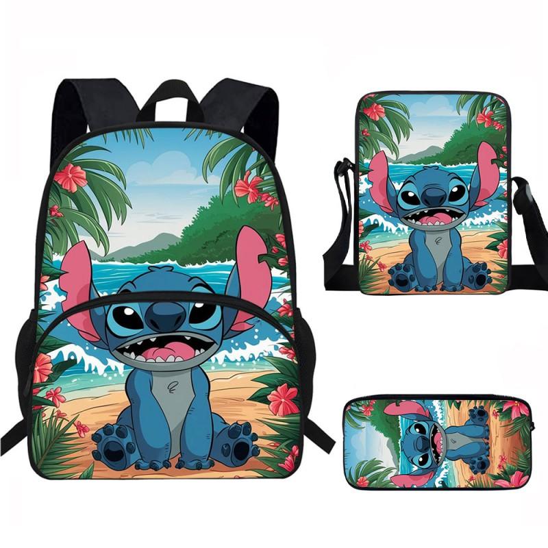 Stitch Kids School Backpack Set Elementary Students Oxford Fabric Ergonomic Design Printed Cartoon 3-Piece Bundle