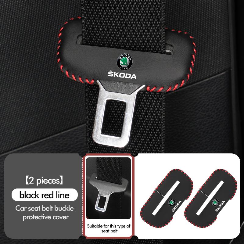 cqmes7 For Skoda PU Leather Car Seat Belt Buckle Clip Cover Protector Anti-Scratch Case Kodiaq Fabia Kamiq Karoq Octavia 2 3 Rapid