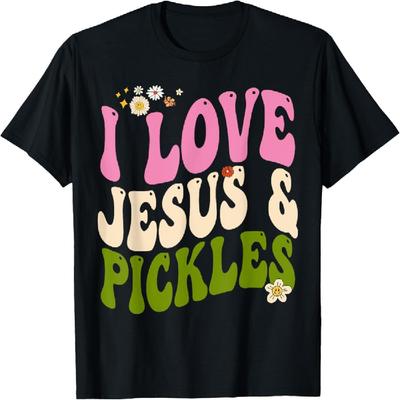 Hippie Groovy Ich Liebe Gurken & Jesus Gurke Retro Vegetarisches T-Shirt