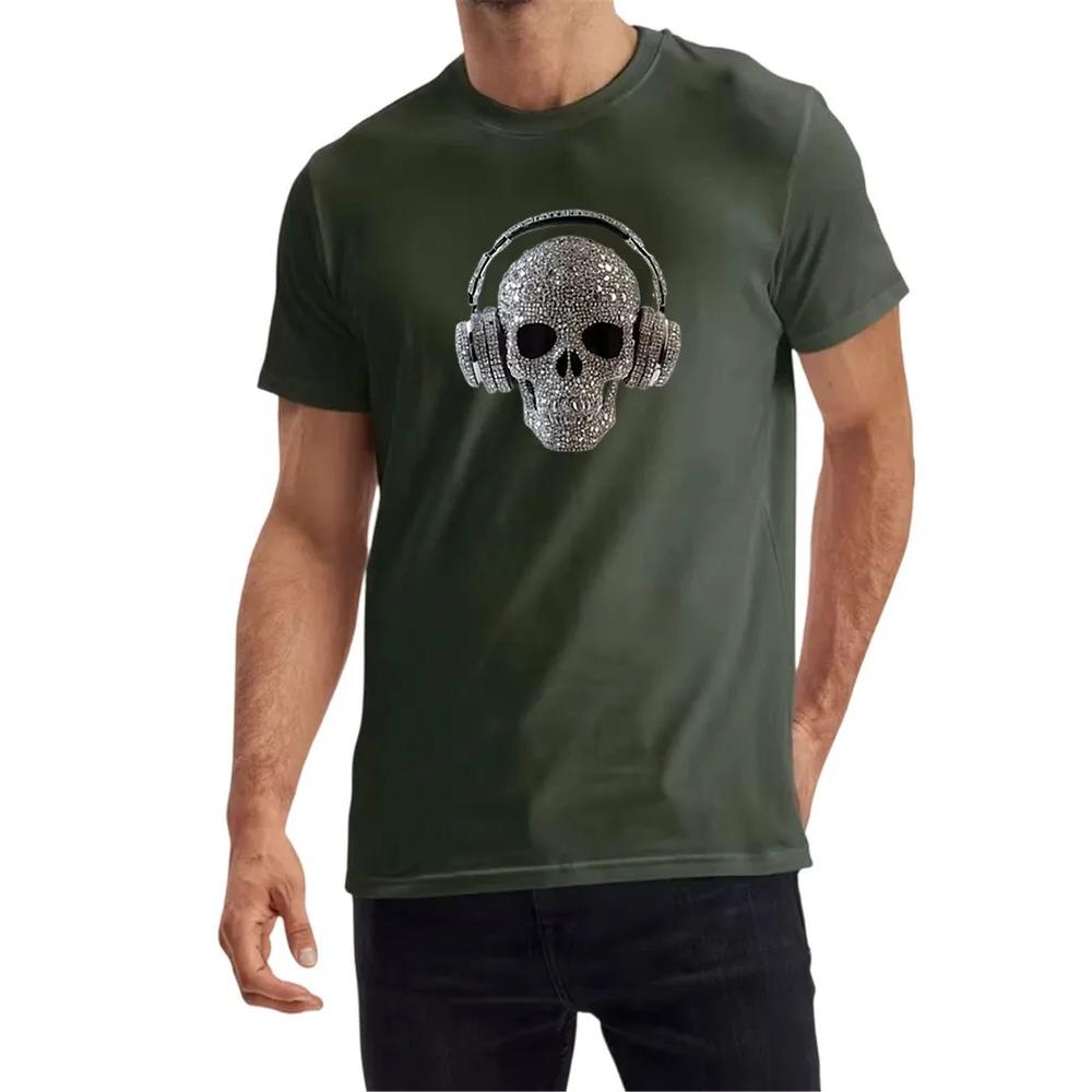 Creative Skull Play Ball Pattern Print Short Sleeve T-shirt Summer Comfortable Fashionable Breathable Casual Versatile Sports Men's Cotton T-shirt