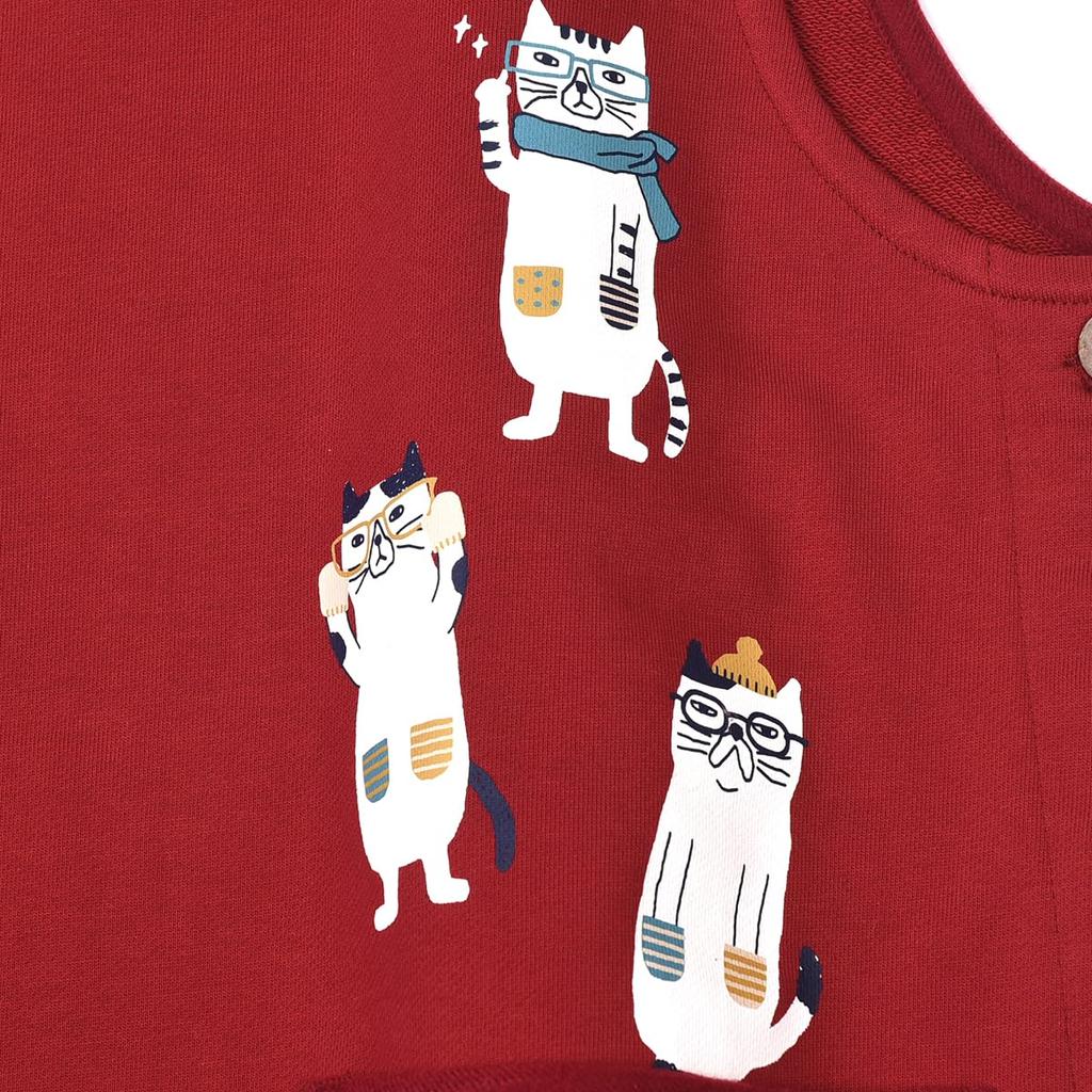 Kusuguru Japan Apron Knit Cat Round Side Button Apron 236572 Red M~L
