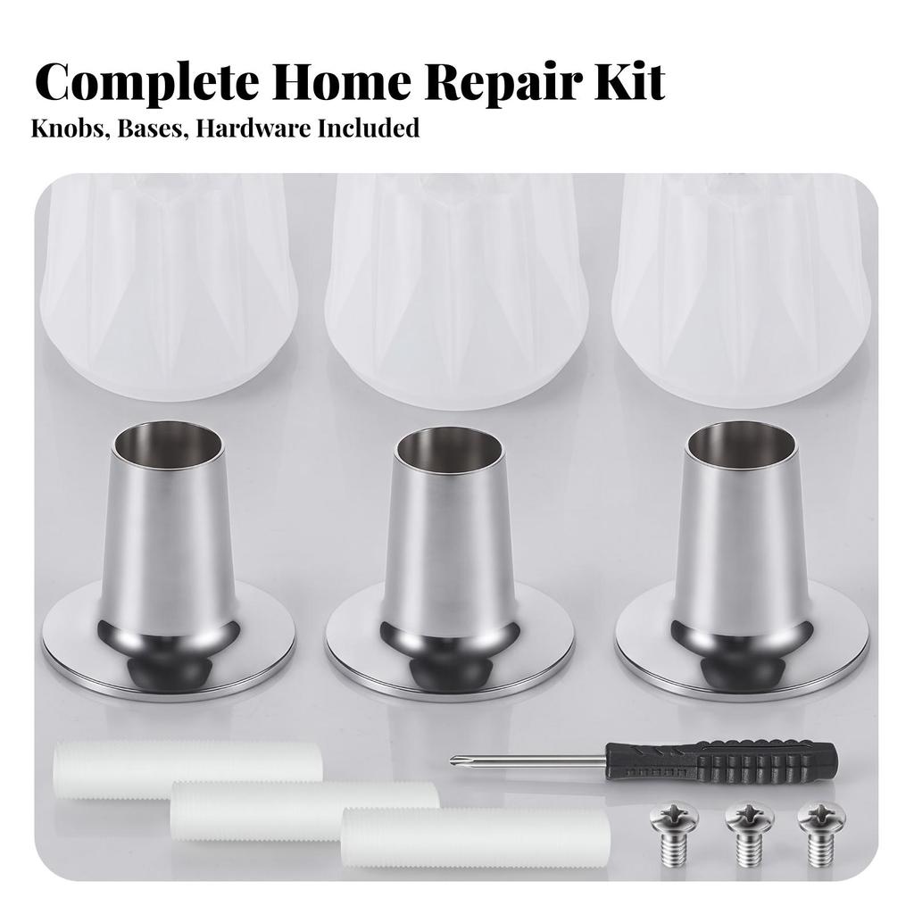 3 Pieces Shower Knob Replacement Kit Long-Lasting 12-Tooth Valve Handle And