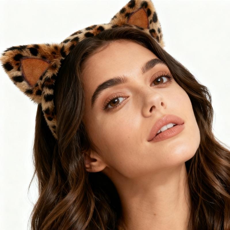 Plush Leopard Print Cats Ears Headwear Hair Hoop Nonslip Grip For Women Lady Kids Soft Animal Ear Hair Accessory