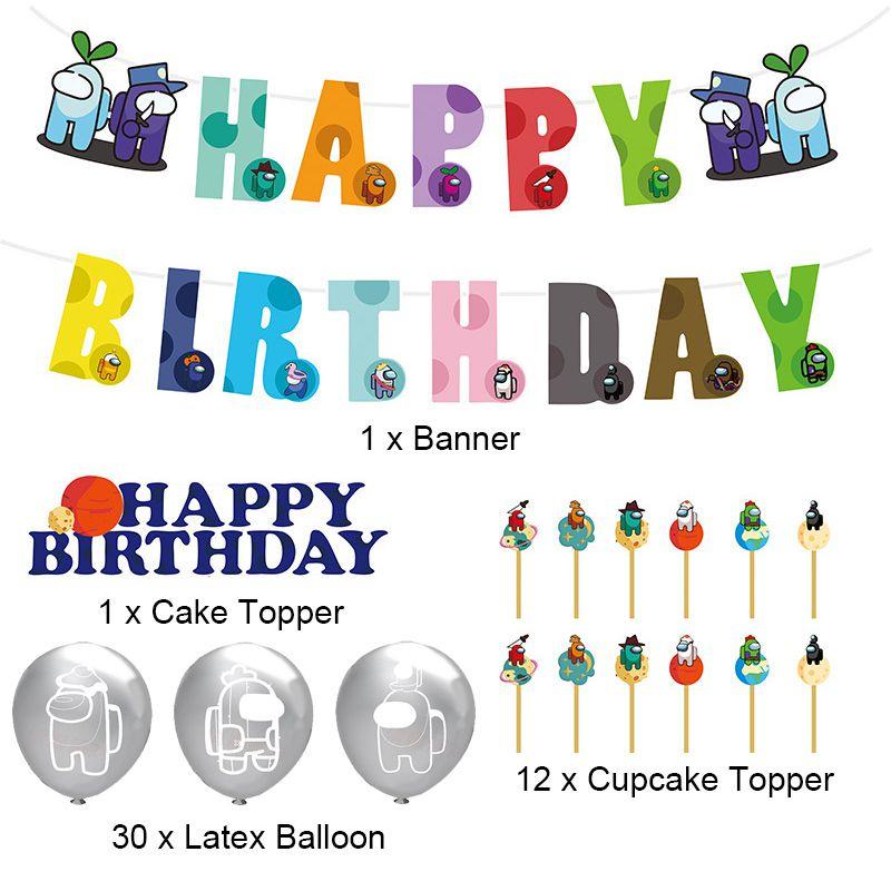 Party Game Birthday Decor Suit Supplies Set Balloon Banner Caketopper
