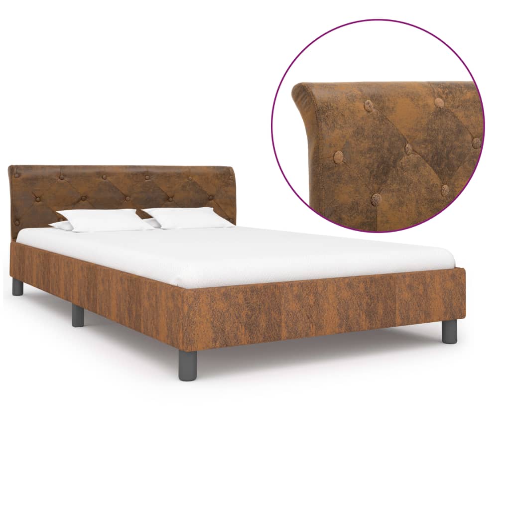 Brown Faux Suede Bed Frame 120 * 200 Cm