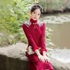 2024 Winter Elegantes Rotes Cheongsam Toastkleid: Bequeme, modische Brautmode im chinesischen Stil