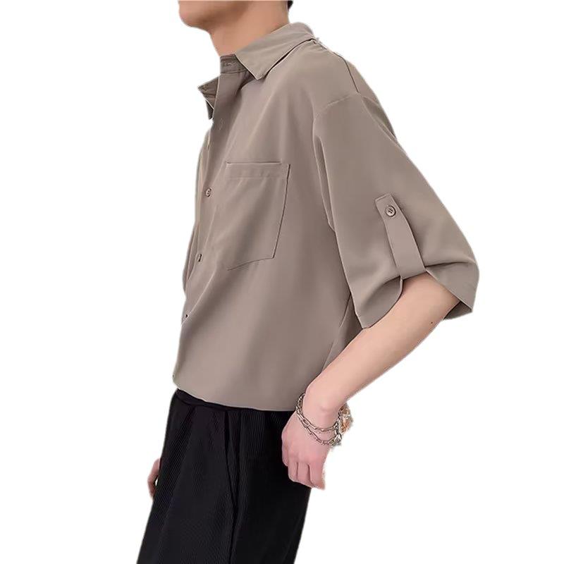Men's Ice Silk Five-Point Sleeve Shirt - Loose, Wrinkle-Free Korean Fashion, Versatile Summer Top