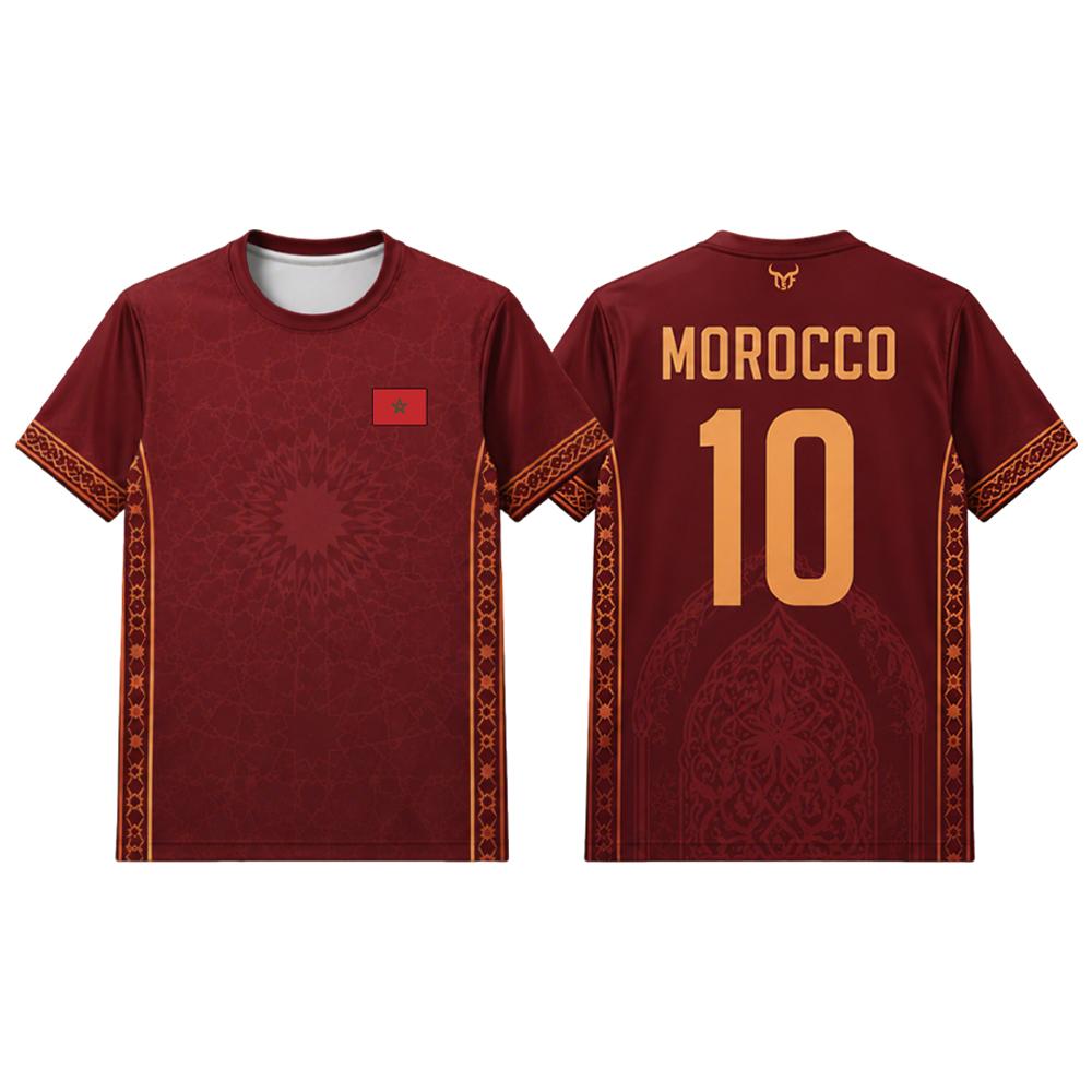 Maglia da Calcio con Stampa Bandiera Marocco 2026 Nuova Maglia Traspirante a Maniche Corte da Uomo Uniforme Sportiva da Allenamento Calcio per Uomo e Donna