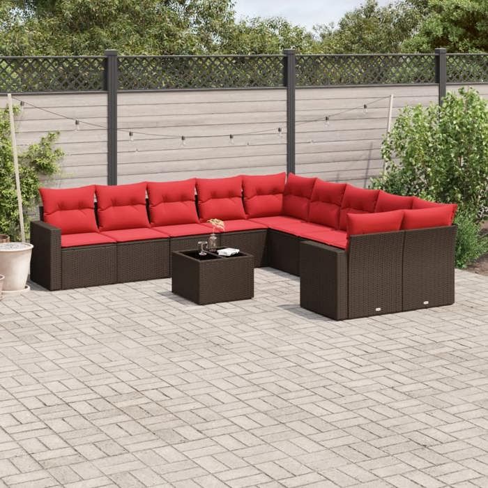 VidaXL Salon de Jardin et Coussins 11 pcs, Canapés de Patio, Ensemble de Meubles, Mobilier de Terrasse Exterieur, Marron 3219514