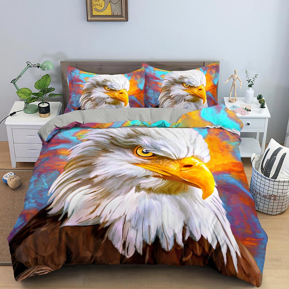 Eagle Duvet Cover Animal Bedding Set Queen King Size For Kids Teens Adults White Black Wildlife 2/3pcs Polyester Quilt Cover