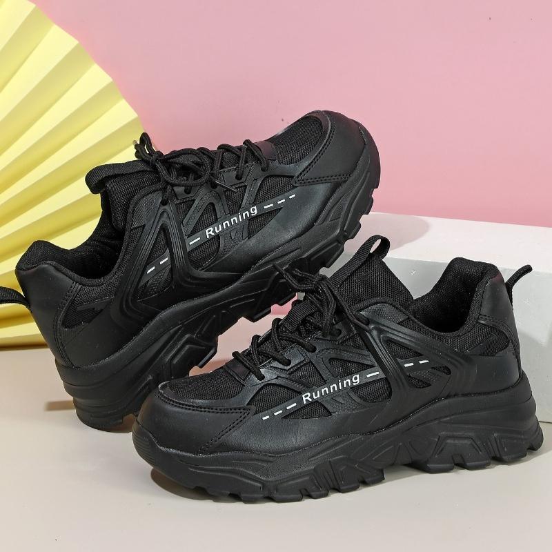 Women Chunky Sneakers Breathable Lace Up Walking Platform Shoes Couples Casual Shoes