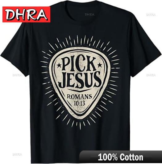 

Pick Jesus Romans 10:13 T-Shirt Faith Guitar Pick Tee Comfy Edgy Tshirts Women Minimalist Retro Trendy Clothing Rap Short Sleeve 4XL