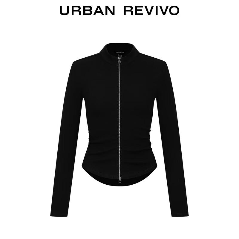 UR Women's Stand-Up Collar Pleated Slim-Fit Jacket