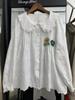1116 Spring New Women's Lapel Japanese Cotton and Linen Shirt Loose Shirt Embroidered Mori Women's Long Sleeve Top