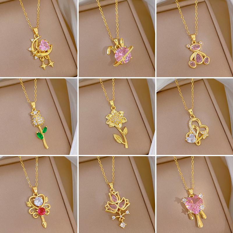Multi-Element Style Copper Micro-Inlaid Necklace Combination Female Real Gold Electroplated Exquisite Collarbone Chain