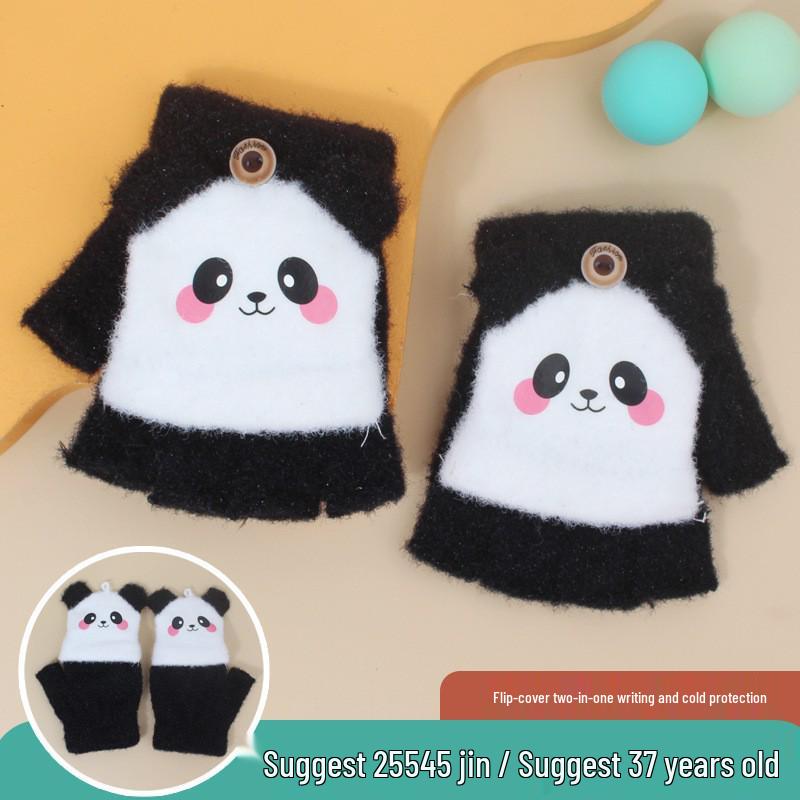 Kids' Cute Panda Flip-Top Fingerless Wool Gloves for Winter