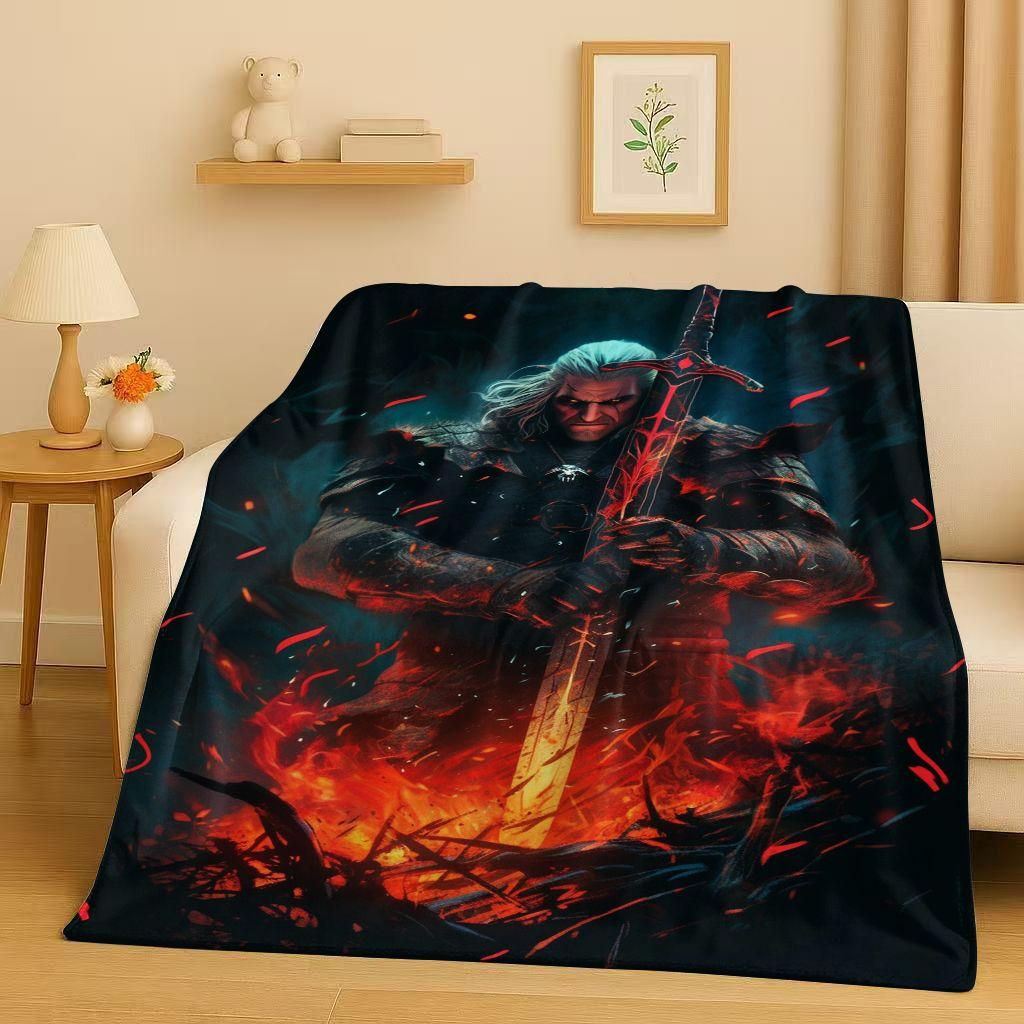 HD The W-Witcher Game Geralt Gamer Cartoon Flannel Blanket,Ultra Soft Plush Throw for Home Bedroom Bed Sofa Cover Kid Gift