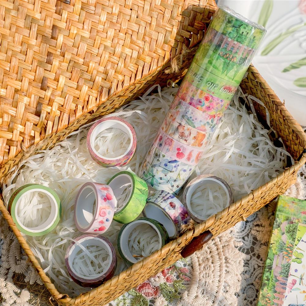 10 stk Spring Washi-tapesett 15mm*5m Grønn sesongen Papir selvklebende maskeringstape Dekorasjonsklistremerker
