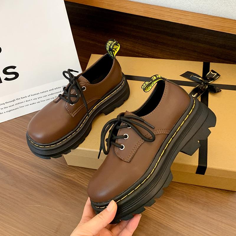 

British style small leather shoes women s 2025 autumn new lace-up heightened thick heel platform jk single shoes women s autumn and winter college s 40 коричневый