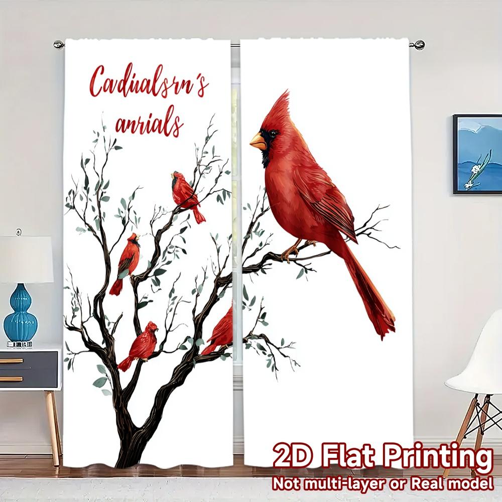 

2D Flat Printing JIT 2pcs Curtains (Without Rod) Cardinal Whispers Modern Light Filtering Curtains Yarn Curtains Decorations 100*130 Rod Pocket 1pcs